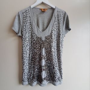 Tory Burch Heather Grey Tee short with embleshment XS super soft handfeel